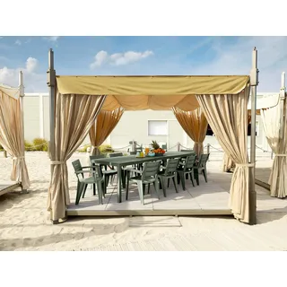 Dmora - Gartentisch Varda, Picknickbasis, Mehrfachposition Garten-Esstisch, Mehrzweck-Außenbank, Made in Italy, 292x86 h74 cm, Grün