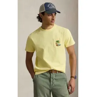 Polo Ralph Lauren für Herren. 710B14586002 Classic Fit besticktes Strick-T-Shirt gelb (XL), Lässig, Baumwolle, Kurzarm