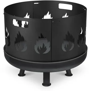 Funkenschutz für Feuerschale 100 cm – 4-teilig aus unbehandeltem Stahl,entwickelt Rostpatina,verstellbar,passend für Ø95-100 cm Feuerschalen,sicherer Funkenschutz mit Griff für Garten & Terrasse