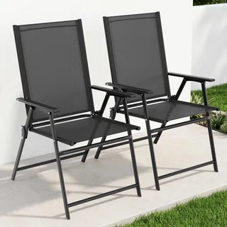 Clevich Gartenstuhl 2er Set, Balkonstuhl Hochlehner Klappbar, Campingstuhl | Leicht Klappstuhl mit Metallgestell für Garten, Terrasse und Camping, Komplett Montiert, Schwarz