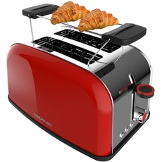 Cecotec Vertikaler Toaster Toastin' time 850 Red, 850W, Doppelter Kurzschlitz und breiter Schlitz von 3,8 cm, Obere Stäbe, Edelstahl, Automatische Abschaltung und Pop-up-Funktion, Krümelablage