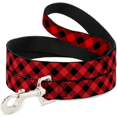 Buckle-Down Pet Leash - Diagonal Buffalo Plaid Black/Red - 4 Feet Long - 1.5" Wide