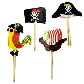 Bessy shop 48 Stück Piraten-Tortendeko Set Piratenschiff, Muffin Deko,TortensteckerKuchen Topper & Cupcake Deko für Piratenparty, Kindergeburtstag & Halloween