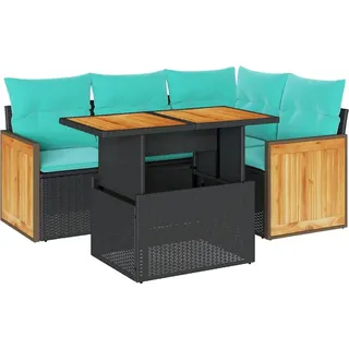 vidaXL 5tlg. Garten-Sofagarnitur mit Kissen Schwarz Poly Rattan Akazie - Schwarz