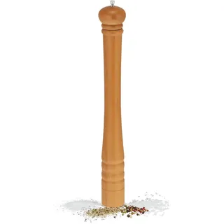 Relaxdays Salz- und Pfeffermühle, aus Holz, Keramikmahlwerk, manuell, HxD: 51,5 x 6 cm, klassisch, natur