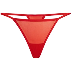 Teyli Damen Tanga - Aus dehnbarer Mesh - Höschen Damen Dessous - Tanga String mit Streifen (DE/NL/SE/PL, Alphanumerisch, XXL, Große Größen, Regular, Rot)