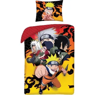 Halantex SP. z.o.o. NARUTO PERSONAGGI Darsteller Kakashi Sasuke Sakura - Bettwäsche-Set aus Baumwolle - Bettbezug 140 x 200 cm und Kissenbezug 70 x 90 cm - mehrfarbig