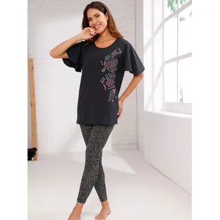 Leggings, Damen, Gr. 56, Normalgrößen, grau (schwarz, grau, bedruckt), 95% Baumwolle, 5% Elasthan, ethno, gemustert, Hosen Leggings