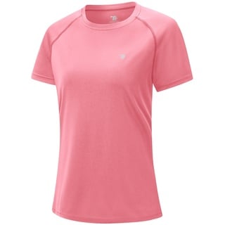 donhobo Damen T-Shirt Kurzarm Sommer Leicht Atmungsaktiv Schnell trocknend Sportshirts Rundhals Laufshirt Gym Fitness Yoga Tops (Pfirsich Rosa, M)