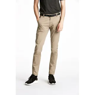 Chinohose LINDBERGH, Herren, Gr. 30, Länge 34, beige (dk sand), Stoff, Obermaterial: 98% Baumwolle, 2% Elasthan, slim fit normal, Hosen Chinohose, mit Gürtel und Stretch