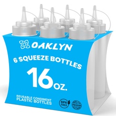 Oaklyn (6Pk 14 oz Plastic Bottle Dispensers, Spice Dosing Bottles With Twist-On Caps - Top Dispenser For Ketchup, Mustard, Mayo, Hot Sauces, Olive Oil - Compact, Bisphenol A (BPA) Free Bbq Set