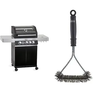 RÖSLE Gasgrill BBQ-Station VIDERO G3 Schwarz, Grill mit 3 Haupt- und 1 Seitenbrenner + RÖSLE Grillrost-Reinigungsbürste, Hochwertige Grillbürste