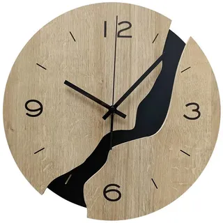 Wanduhr , Schwarz, Eichefarben , Holz, Metall, Kunststoff , Fsc, Made in Eu , Dekoration, Uhren, Wanduhren