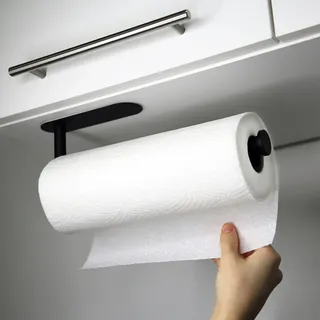 VonBueren Küchenrollenhalter ohne Bohren | Farbe: schwarz | Rollenhalter Montage unter dem Schrank oder an der Wand | Halter für Küchenrolle