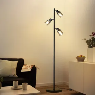 ZMH Stehlampe Vintage Wohnzimmer Schwarz Stehleuchte Industrial Standleuchte 3 flammig aus Glas E14 Fassung Metall Standlampe Schwenkbar 350° Leselampe für Schlafzimmer Büro Ohne Leuchtmittel - Schwarz