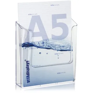 VITAdisplays 10 Stk. DIN A5 Wandprospekthalter, transparenter Flyerhalter zur Wandmontage, Wand-Prospekthalter für DIN A5 Flyer, Prospekthalter als Wandhalter für Prospekte und Kataloge