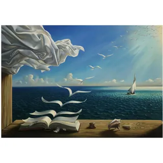 Salvador Dali Leinwand Kunstdruck Rahmen   Wandkunst Bild, Leinwand Pop Art Malerei Poster Das Wellenbuch Segelboot Deko 70x100cm Mit Rahmen