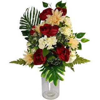 DRW Künstliche Blumenzentrum für Friedhof, Kirchen, Hochzeit, Blumenzentrum für die Heiligen, Rot, Orange und Beige (Vase 65 x 40 cm)