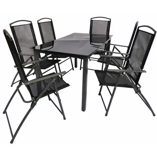 VCM Garten-Essgruppe »VCM 7-tlg Gartenmöbel Set   Sitzgruppe Essgruppe   1x Tisch, 6x Stühle   Tisch Maße ca. H. 76 x B. 140 x T. 80 cm   Hochlehner Set 140S« 140S, 7 Stk. tlg., schwarz
