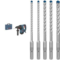 Bosch Professional Bohrhammer GBH 3-28 DRE (SDS Plus, inkl. Zusatzhandgriff, Tiefenanschlag 210 mm, im Handwerkerkoffer) + 5x Expert SDS plus-7X Hammerbohrer Set (für Stahlbeton, Ø 6-10 mm, Zubehör)