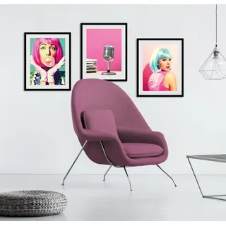 Bild QUEENCE "Sascha", rosa (farbe rahmen: schwarz, farbe bild(er): rosa), B:40cm H:50cm, Acrylglas, Holz, Papier, Bilder, Bild, HD Premium Poster-Druck inkl. Holzrahmen