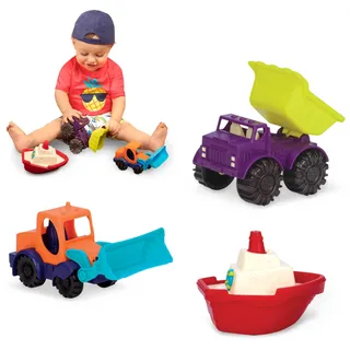 B. Toys - Lader und Schwimmer - Rot, Lila und Orange - Mini-Fahrzeuge - Muldenkipper, Lader, Boot - Spielzeug-LKWs - Kleines Spielzeug für Kleinkinder, Kinder - 18 Monate +