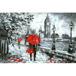 queence Leinwandbild »London« Brücken   Großbritannien   Kunst   London   Modern   Rain   Schwarz-Weiß   Städte Wandeko, Big Ben, gezeichnet, Premium Leinwandstoff, rot