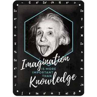 Nostalgic-Art Retro Blechschild, Einstein – Imagination & Knowledge – Geschenk-Idee für Studenten, aus Metall, Vintage-Design zur Deko, 15 x 20 cm