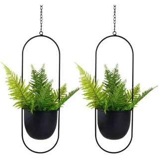 HemePaha Metall-Pflanzgefäße zum Aufhängen, 2 Stück, schwarz, oval, geometrisch, Pflanzenhänger mit Topf, moderner Wand- und Decken-Pflanzgefäß für Innen- und Außenbereich, 15.2 cm Topf, 2 Stück