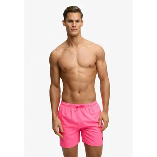 Badeshorts SUPERDRY "ESSENTIAL 16 SWIM SHORT", Herren, Gr. XL, N-Gr, fluro pink, Web, Polyester, unifarben, Badehosen Badeshorts, Kunstfaser, relaxed fit