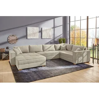 Jockenhöfer Wohnlandschaft GRUPPE Brixen U-Form 379x94 cm Cord Ottomane beidseitig grau/beige