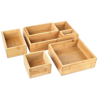 Schramm Schramm® 6-TLG. Set Aufbewahrungsboxen aus Bambus 5 Größen Ordnungsbox Organizer Set Schubladen Ordnungssystem