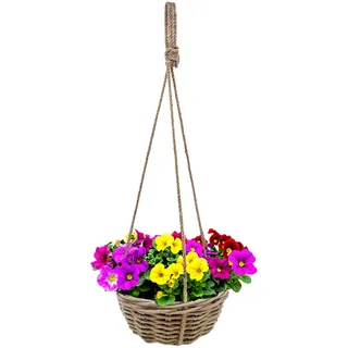 Rattan Blumenampel Shabby Chic 30cm Weide Hängeampel mit Naturkordel | mit Folie, zum Hängen, Pflanzkorb, für Garten Terrasse Balkon