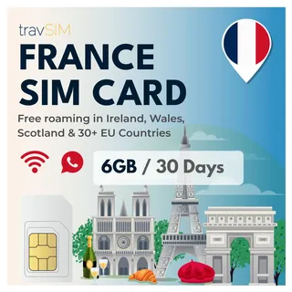 travSIM Frankreich SIM-Karte | 6GB Daten / 4G/5G Geschwindigkeit |Unbegrenzte Anrufe |Nutzen Sie Frankreich SIM-Karte in UK 30+ EU-Länder |Plan auf SIM-Karte für Frankreich ist für 30 Tage gültig