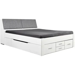 Ti'me Stauraumbett , Weiß, Hellgrau , Textil, Holzwerkstoff , 6 Schublade(n) Schubladen , 180x200 cm , Blauer Engel, Goldenes M, Made in Germany , gepolstertes Kopfteil , Babymöbel & Kindermöbel, Kinderzimmer & Jugendzimmer, Kinderbetten, Kinderbetten & Jugendbetten