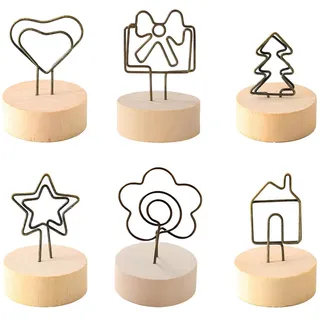 6 Stück Fotohalter, Holz Fotohalter mit Klammern, 6 Stile Zettelhalter, Fotoständer für Hochzeitsdekoration, Geburtstagsfeier, Bürowohnung, Küche und Wohnkultur, Postkartenständer