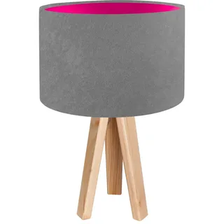 Tischleuchte Nachttischlampe JERRY Retro Grau Pink Stoff Holz E27 460 mm