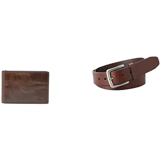 Fossil Herren Derrick Braunes Leder Portemonnaie und Joe Gürtel, Set