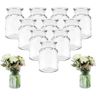 mikken 12 x Kleine Glasvase 9cm Glasflaschen inkl. Flaschenbürste