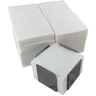 Packung mit 300 weißen Cocktailservietten aus Papier + Serviettenhalter aus Edelstahl, Mikropunkt-Textur, dicker und saugfähig, 10 x 10 cm, zusammengefaltet Hostelnovo