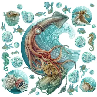 Wallfluent Wandaufkleber 130x125cm - Unterwasserwelt , Multicolor , Kunststoff , Rechteckig , 130x125x0.1 cm , Tapeten & Wandverkleidungen, Wandtattoos & Sticker, Wandtattoos