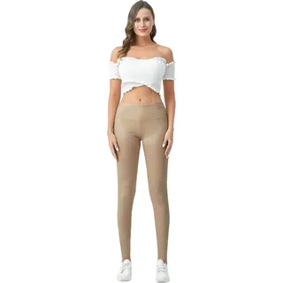 Leggings Hose Leggins Leder-Optik Hohe Taille Basic Unifarben Damen Übergröße 6XL/7XL Braun