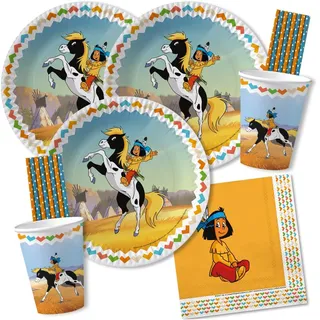 68-teiliges Party-Set - Indianer Yakari - Teller Becher Servietten Trinkhalme für 16 Kinder