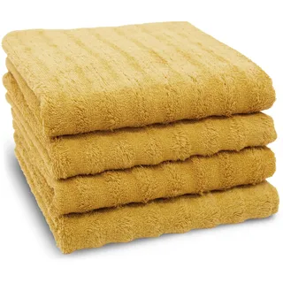 ZOLLNER 4er-Set Handtücher mit Webart, 100% Baumwolle, 50x100 cm, senfgelb