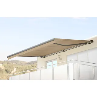 Elektrische Kassetten-Markise T123, Vollkassette Volant 4,5x3m Polyester Creme, grau - Beige
