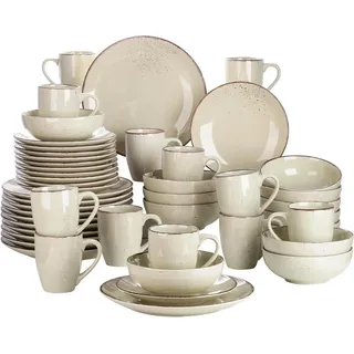 Kombiservice Set Navia - 48 teilig Steingut Vintage Design Naturfarben - Blau, Grün, Beige