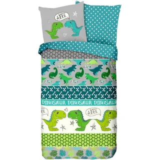 Kinderbettwäsche , Multicolor , Textil , Dinosaurier , 135x200 cm , atmungsaktiv , Heimtextilien, Bettwäsche & Leintücher, Kinderbettwäsche