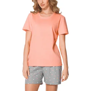 Merry Style Damen Schlafanzug Zweiteiler Pyjama Kurz aus Baumwolle Pyjama Set MS10-177 (Lachs/Grau, L)