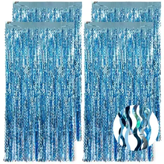 4 Stück Lametta Vorhang Blau, S Form Glitzer Vorhang Geburtstag