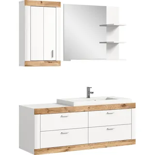 Badkamermeubel aus Eichenholz - Weiß - Zeitloses Design - - 3-teilig - Spiegel - Wartungsarm - 70 cm x 50 cm x 60 cm - Weiß